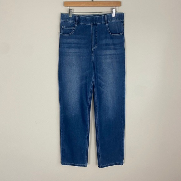 HALARA Denim - Halara High Waisted Pull On Denim Pants Jeans Large Straight Leg Stretch Blue